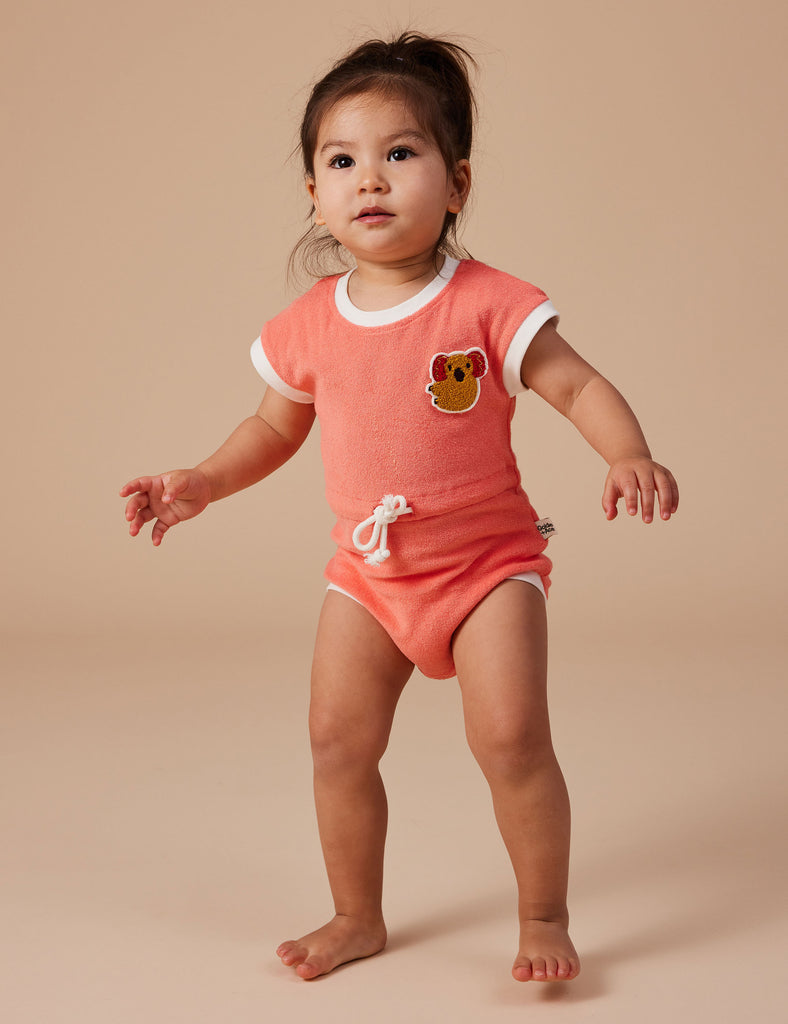 Koala Hug Terry Towelling Romper - Melon