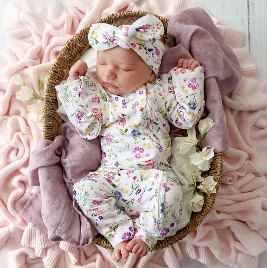 Gracie Organic Snugglesuit Convertible Romper with Frill