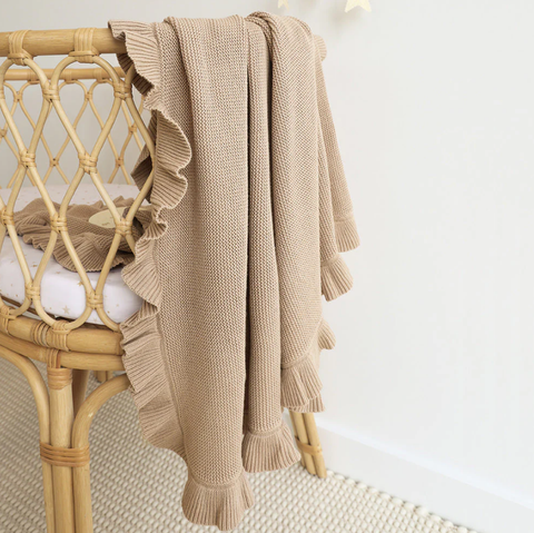 Ruffle Knit Organic Baby Blanket - Hazelnut