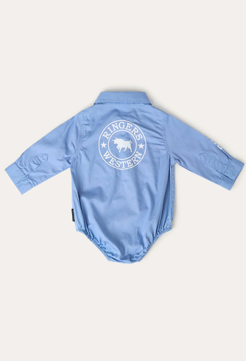 Howdy Tot Babies Long Sleeve Workshirt Romper - Powder Blue