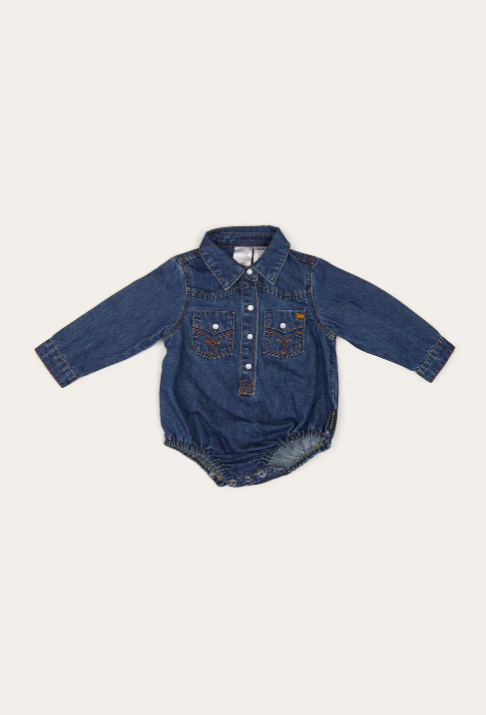 Jax Babies Chambray Western Shirt Romper - Classic Blue