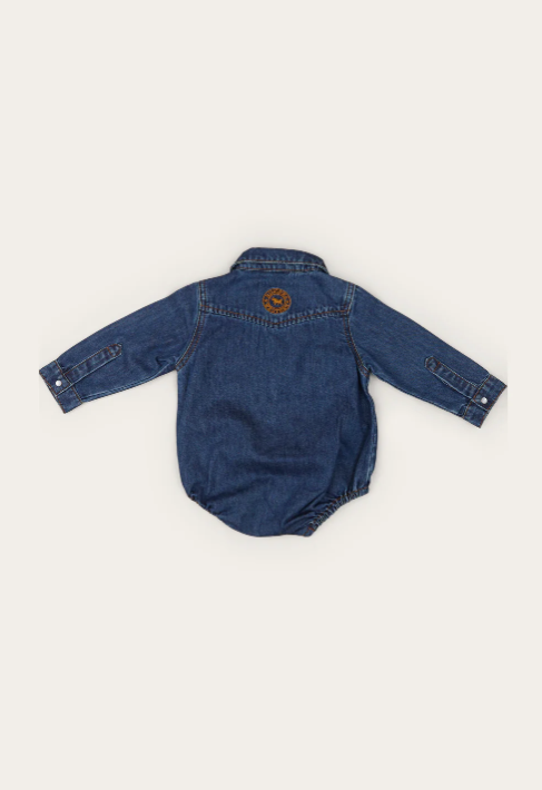 Jax Babies Chambray Western Shirt Romper - Classic Blue