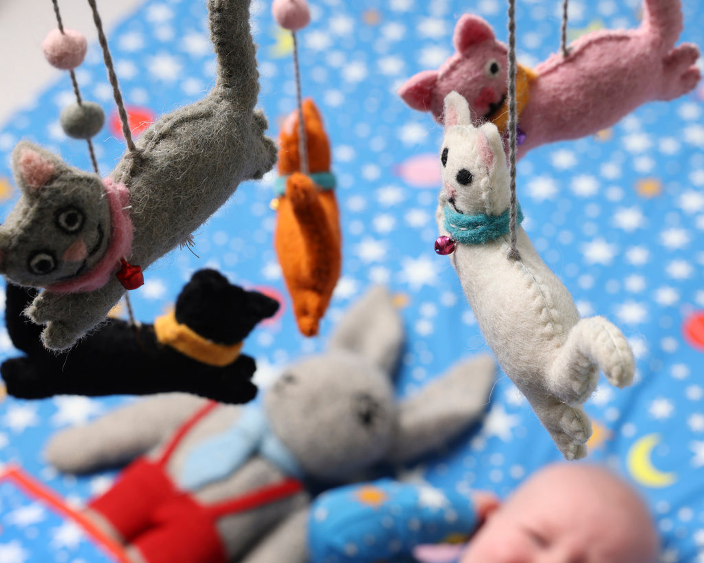 Meow Baby Felted Wool Mobile