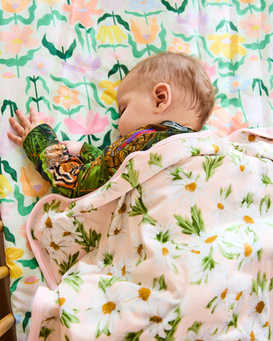 Popping Flowers Green Organic Cotton Baby Fitted Cot Sheet