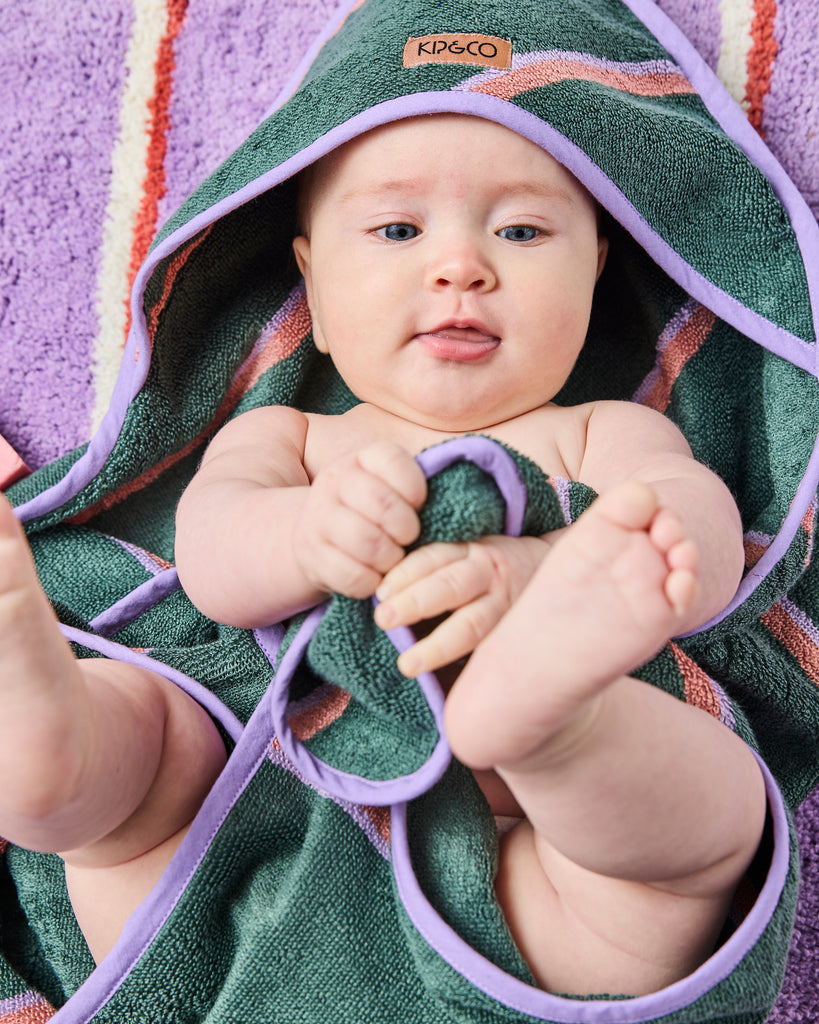 Wakame Crush Stripe Bamboo Terry Baby Towel