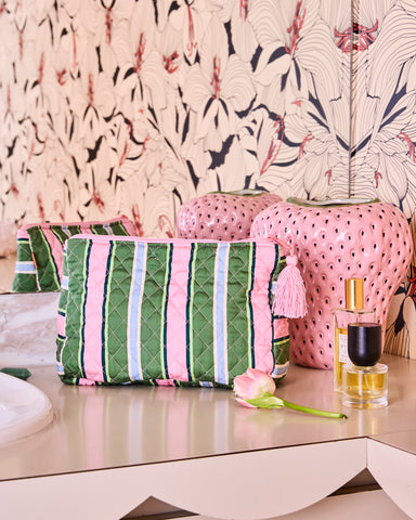 Cactus Stripe Quilted Cotton Toilerty Purse