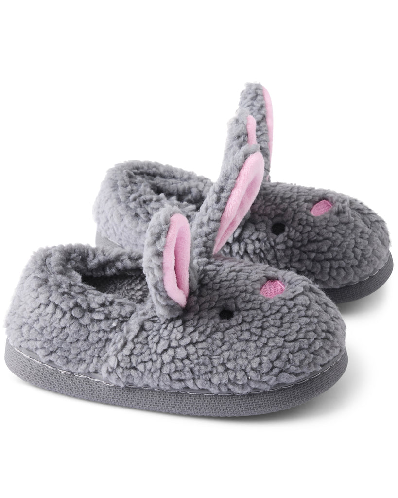 Fluffy Grey Bunny Sherpa Kids Slippers