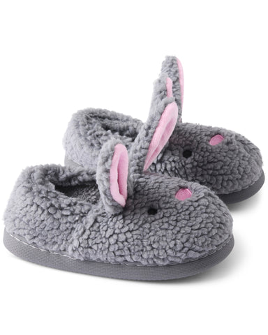 Fluffy Grey Bunny Sherpa Kids Slippers