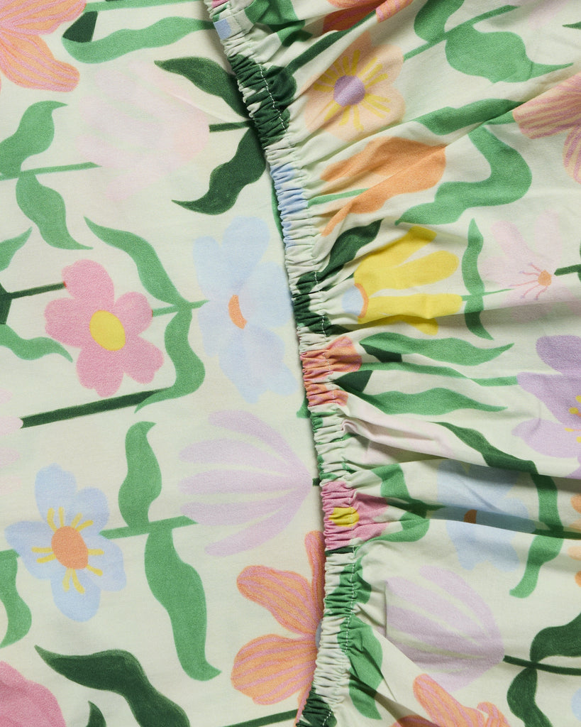 Popping Flowers Green Organic Cotton Baby Fitted Cot Sheet