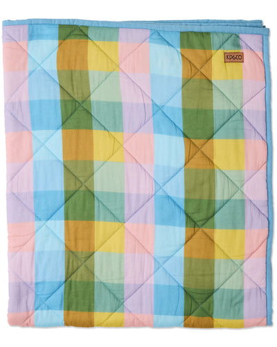 Sorbet Tartan Organic Cotton Quilted Cot Bedspread
