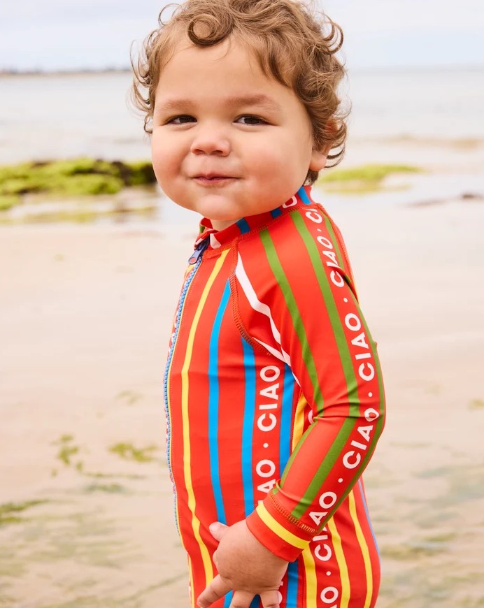 Ciao Stripe Baby Long Sleeve Zip Bathers