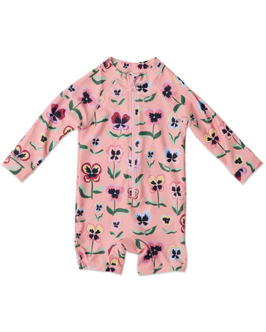 Pretty Pansy Baby Long Sleeve Zip Bathers
