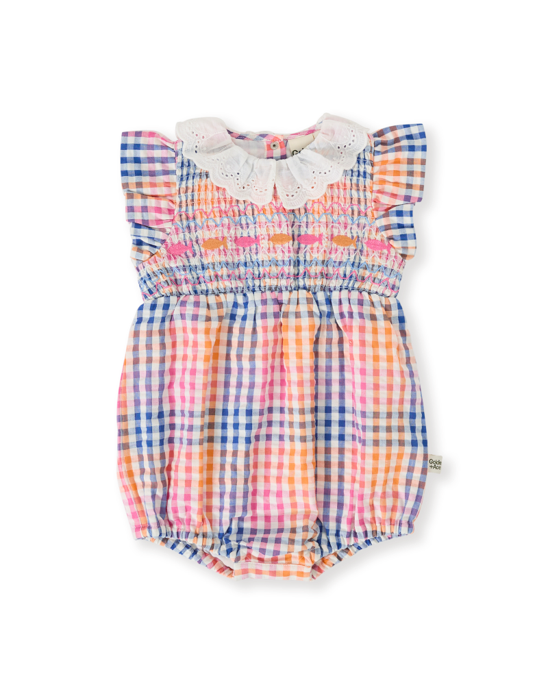 Rainbow Gingham Lani Smocked Romper