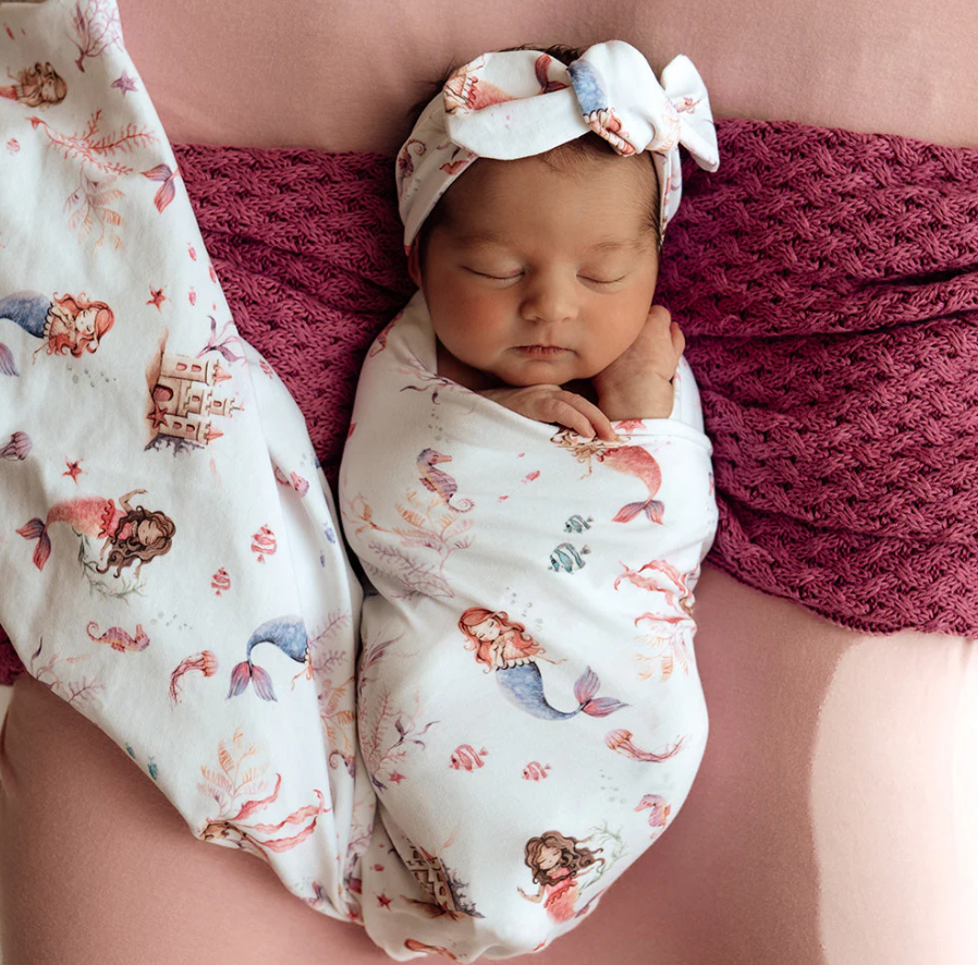 Baby Jersey Wrap & Topknot Set - Mermaid