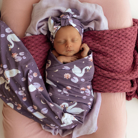 Baby Jersey Wrap & Topknot Set - Midnight Swan