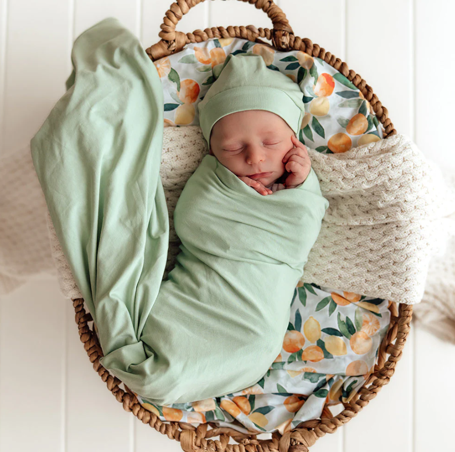 Baby Jersey Wrap & Beanie Set - Mint