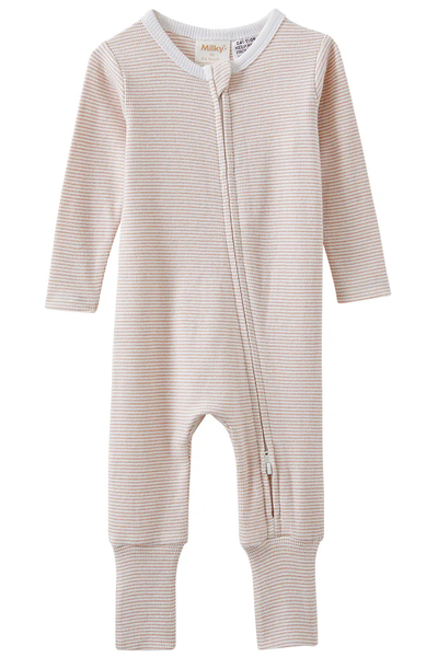 Mocha Stripe Zip Romper