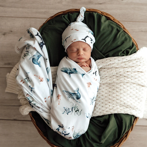 Baby Jersey Wrap & Beanie Set - Ocean