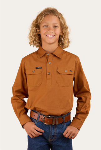Ord River Kids Half Button Work Shirt - Tobacco