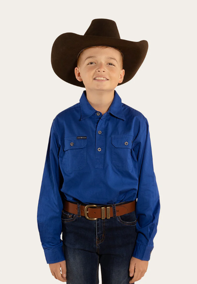 Ord River Kids Half Button Work Shirt - Royal Blue