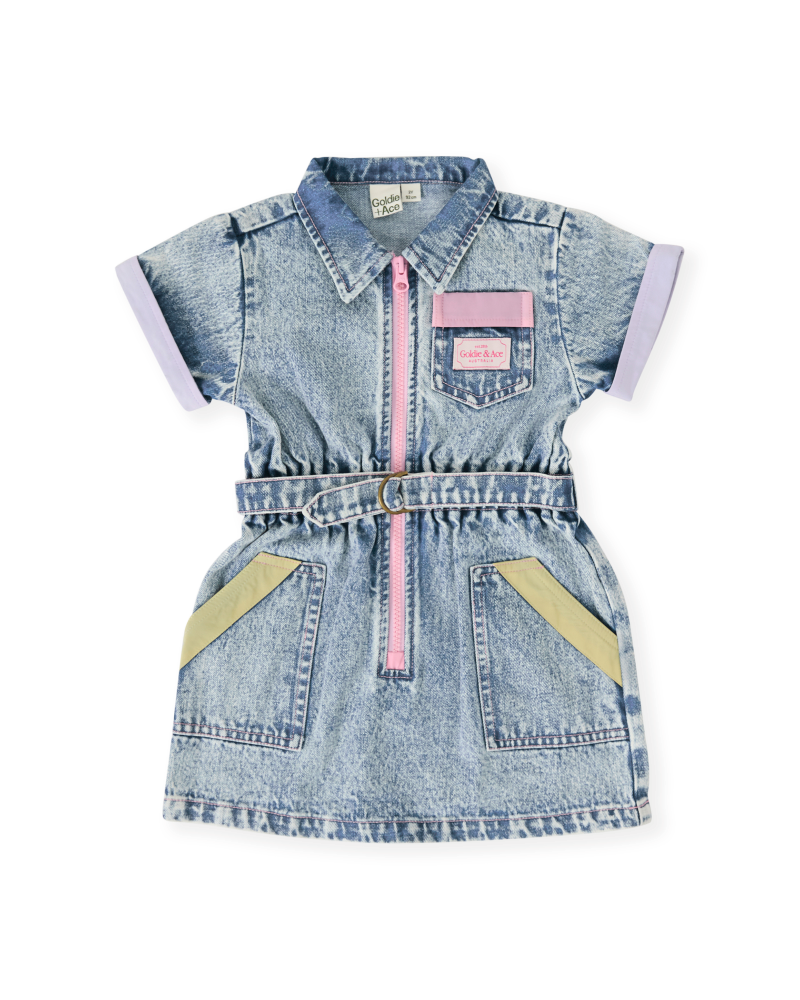 Pastel Pop Piper Denim Belted Dress