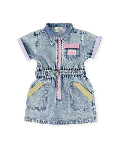 Pastel Pop Piper Denim Belted Dress