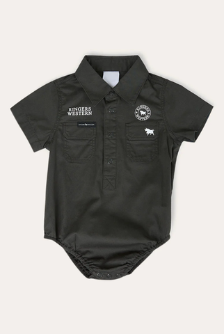Ringers Babies Short Sleeve Work Shirt Romper - Charcoal