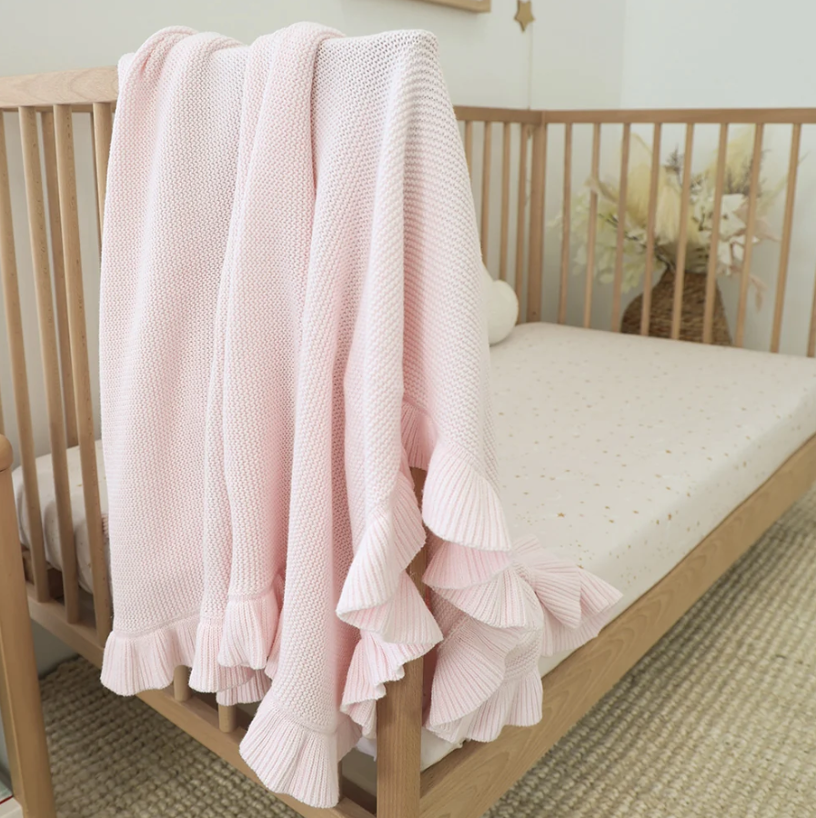 Ruffle Knit Organic Baby Blanket - Blush Pink