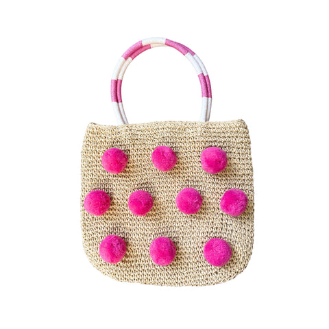 Vienna Pom Pom Crochet Bag Hot Pink