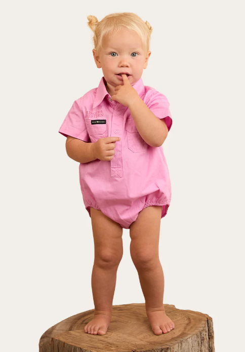 Ringers Babies Short Sleeve Work Shirt Romper - Pastel Pink