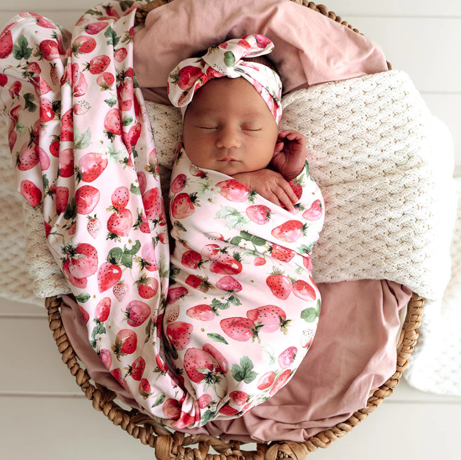 Baby Jersey Wrap & Topknot Set - Strawberry