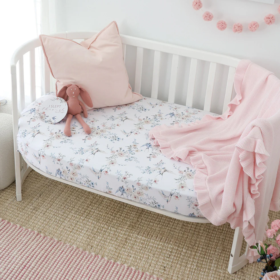 Fitted Cot Sheet - Sweet Swallows
