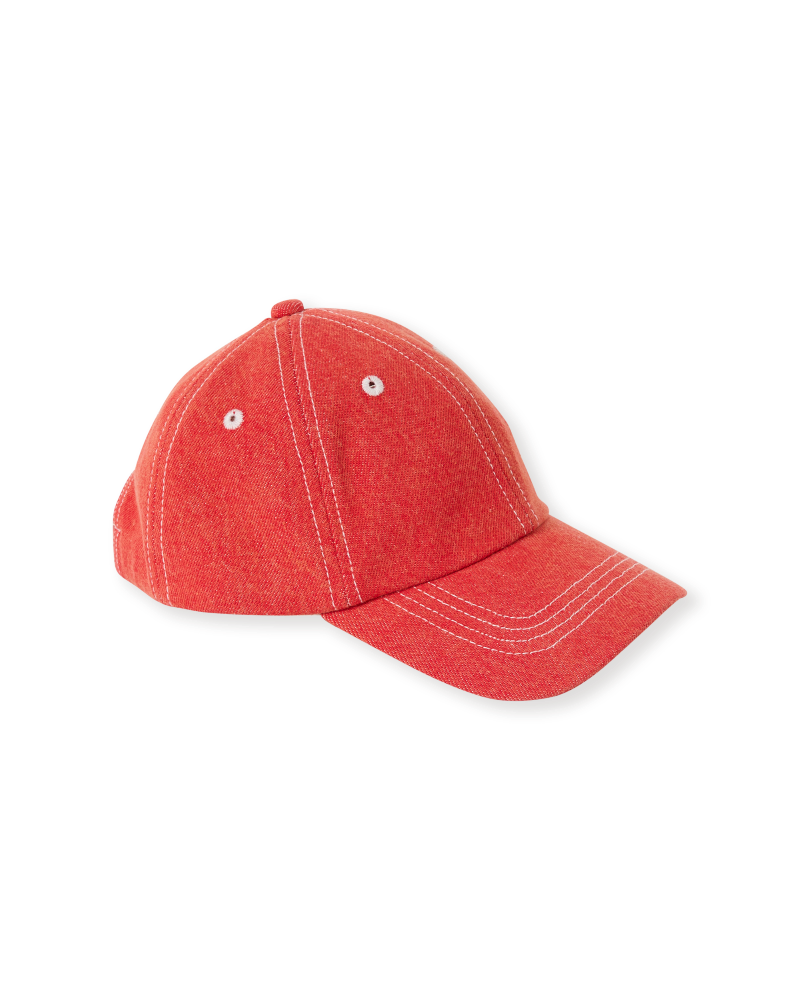 Tate Embroidered Denim Cap - Apple Red