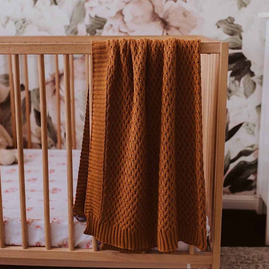 Diamond Knit Baby Blanket - Toffee