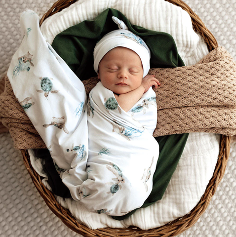 Baby Jersey Wrap & Beanie Set - Turtle