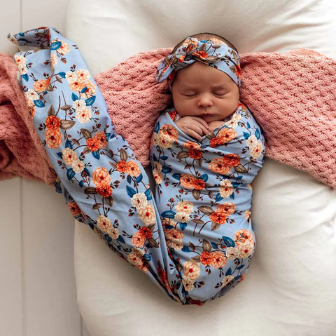 Baby Jersey Wrap & Topknot Set - Vintage Blossom