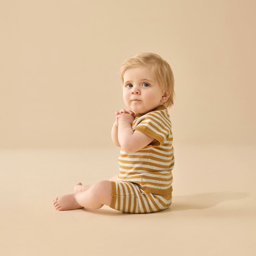 Golden Wave Stripe Organic Knitted Set