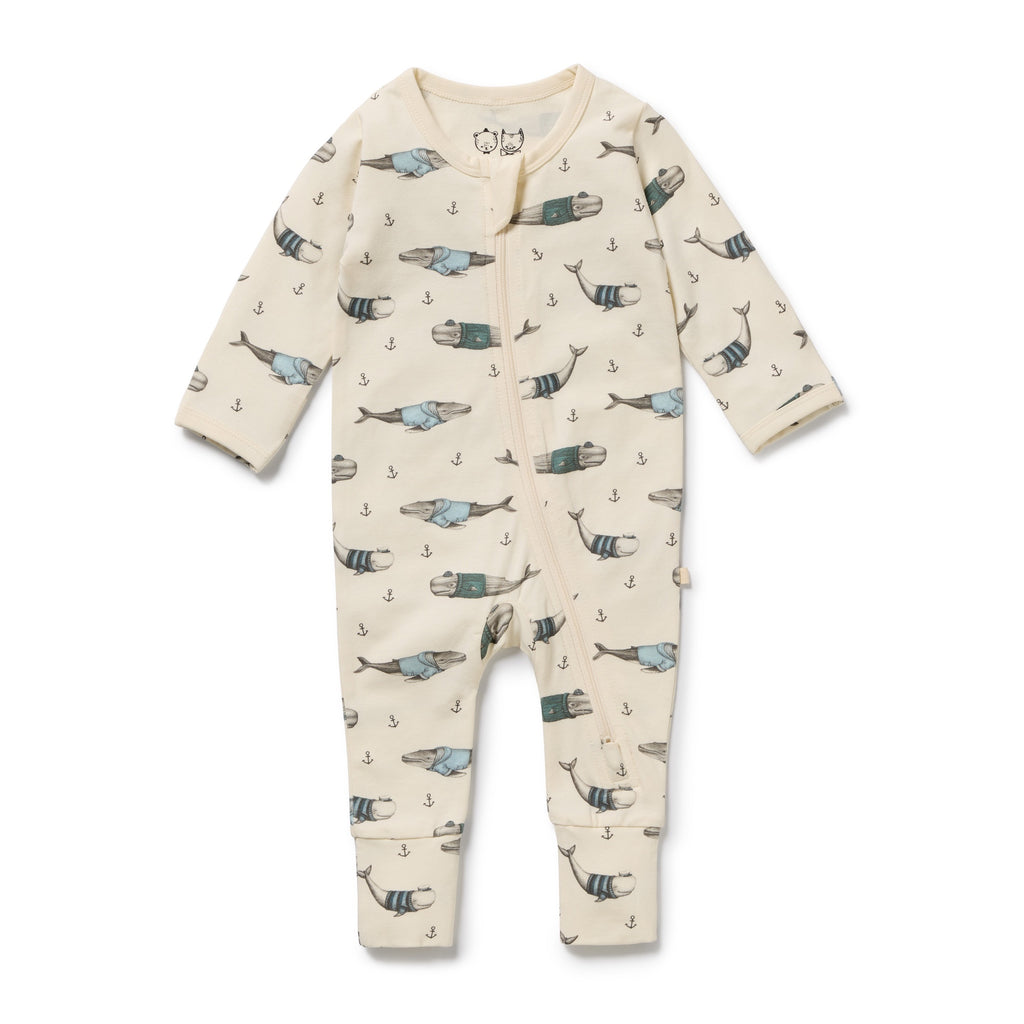 Woolly Whales Organic Zipsuit with Feet