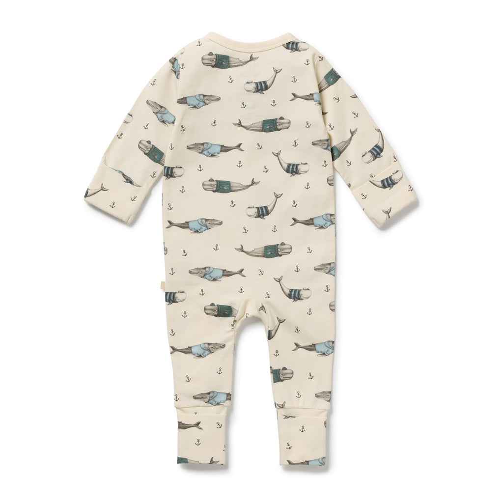 Woolly Whales Organic Zipsuit with Feet