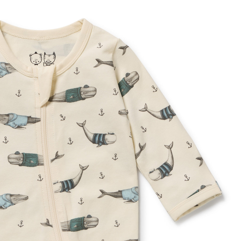 Woolly Whales Organic Zipsuit with Feet