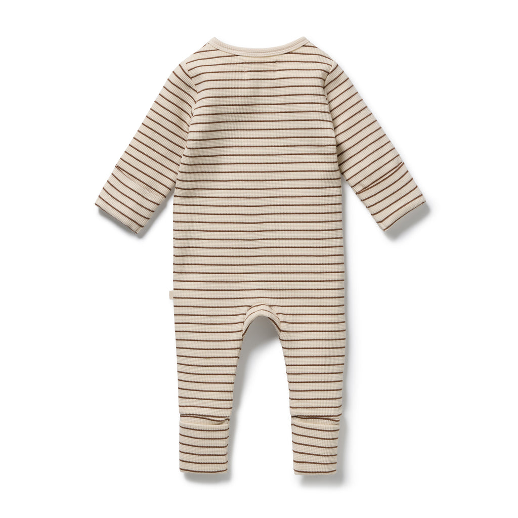 Nutmeg Stripe Organic Waffle Zipsuit