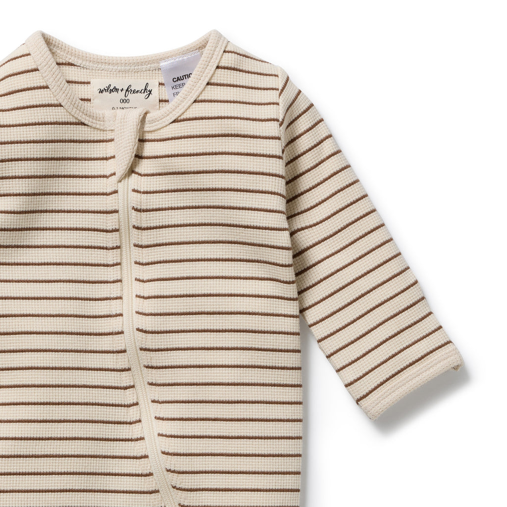 Nutmeg Stripe Organic Waffle Zipsuit