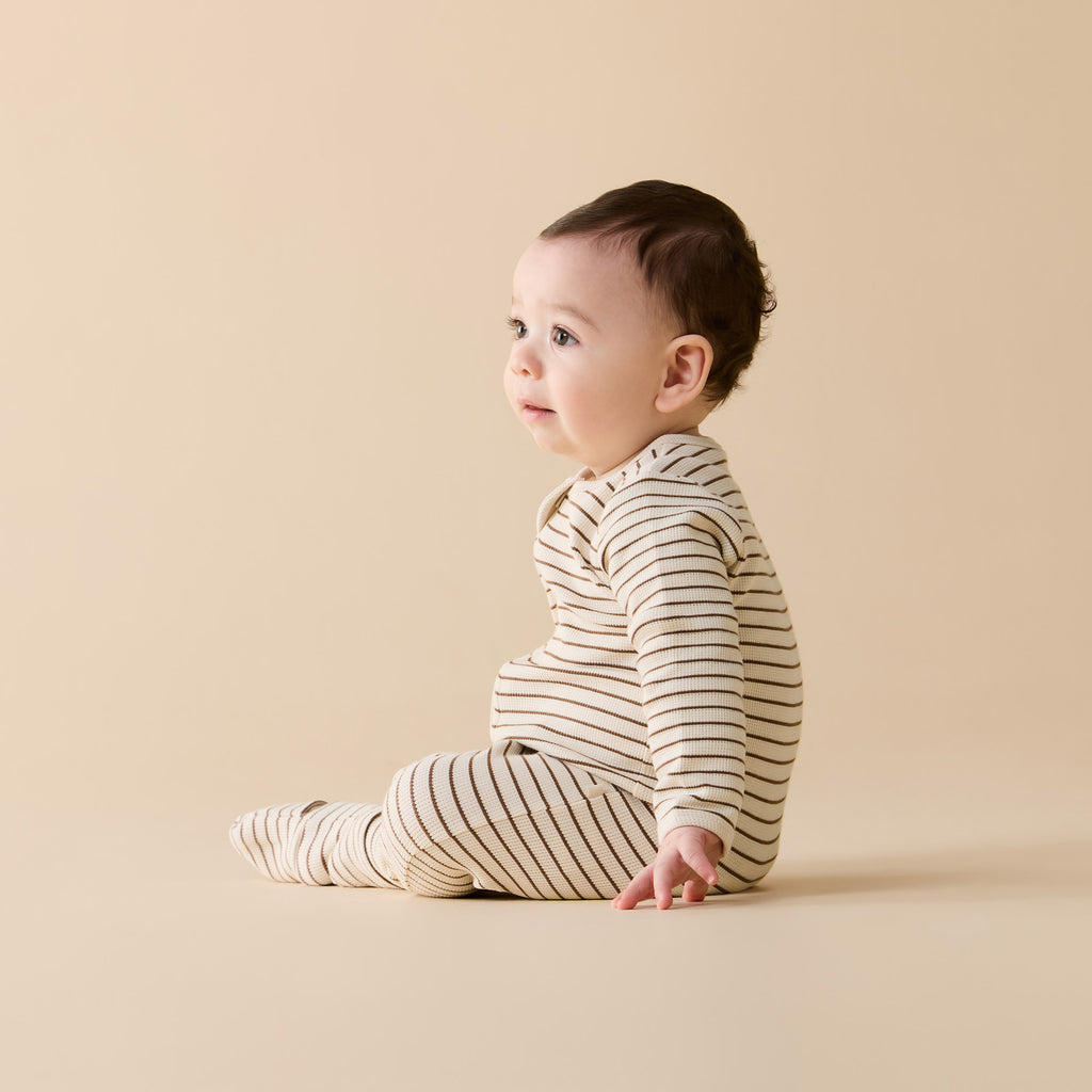 Nutmeg Stripe Organic Waffle Zipsuit