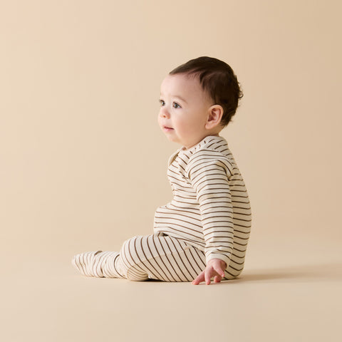 Nutmeg Stripe Organic Waffle Zipsuit