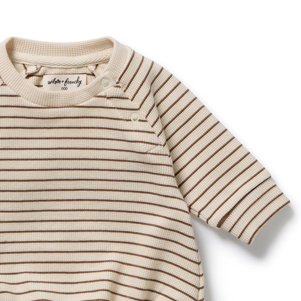 Nutmeg Stripe Organic Waffle Bodysuit