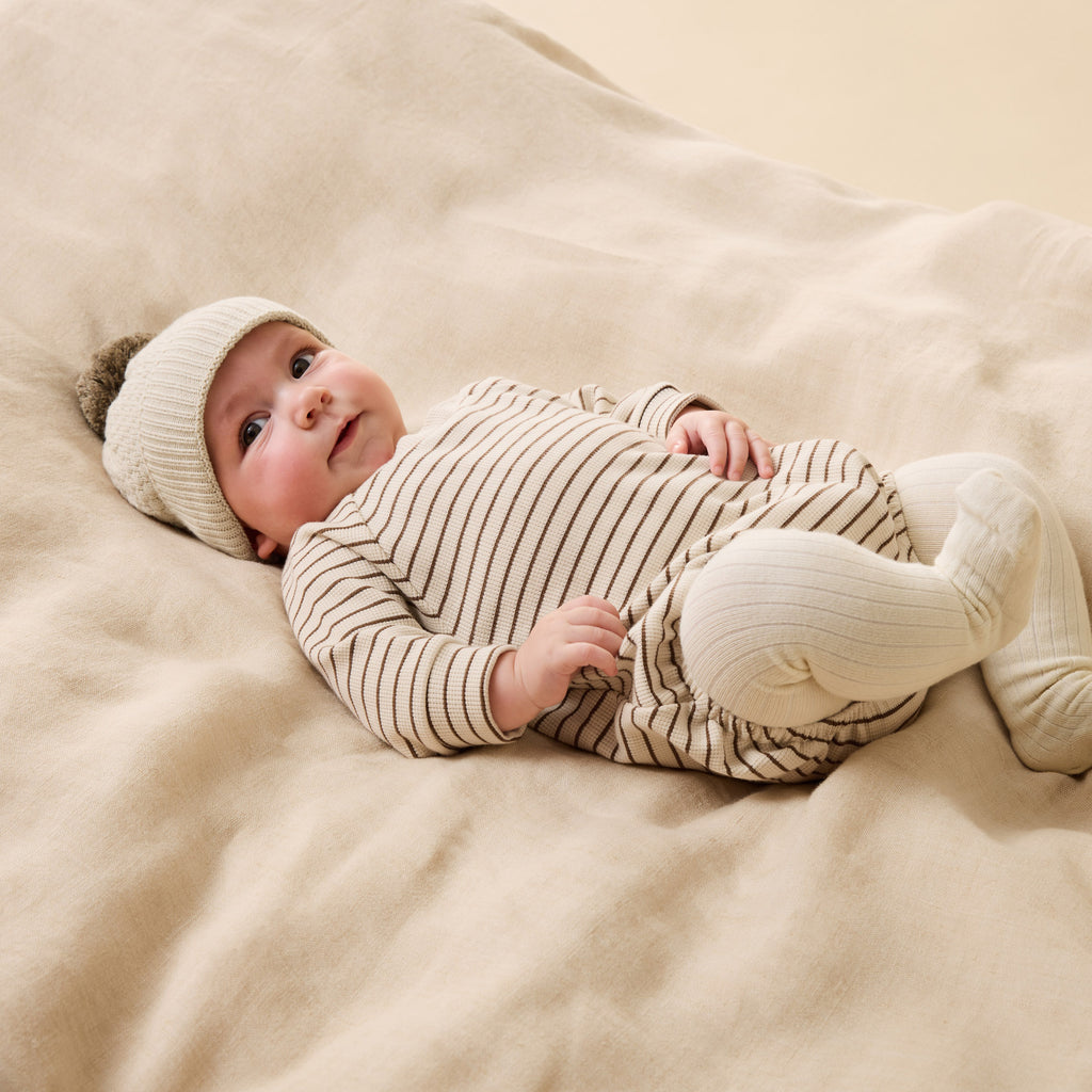 Nutmeg Stripe Organic Waffle Bodysuit