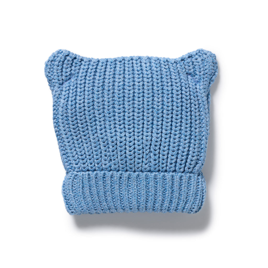 Frosted Blue Organic Knitted Bear Hat
