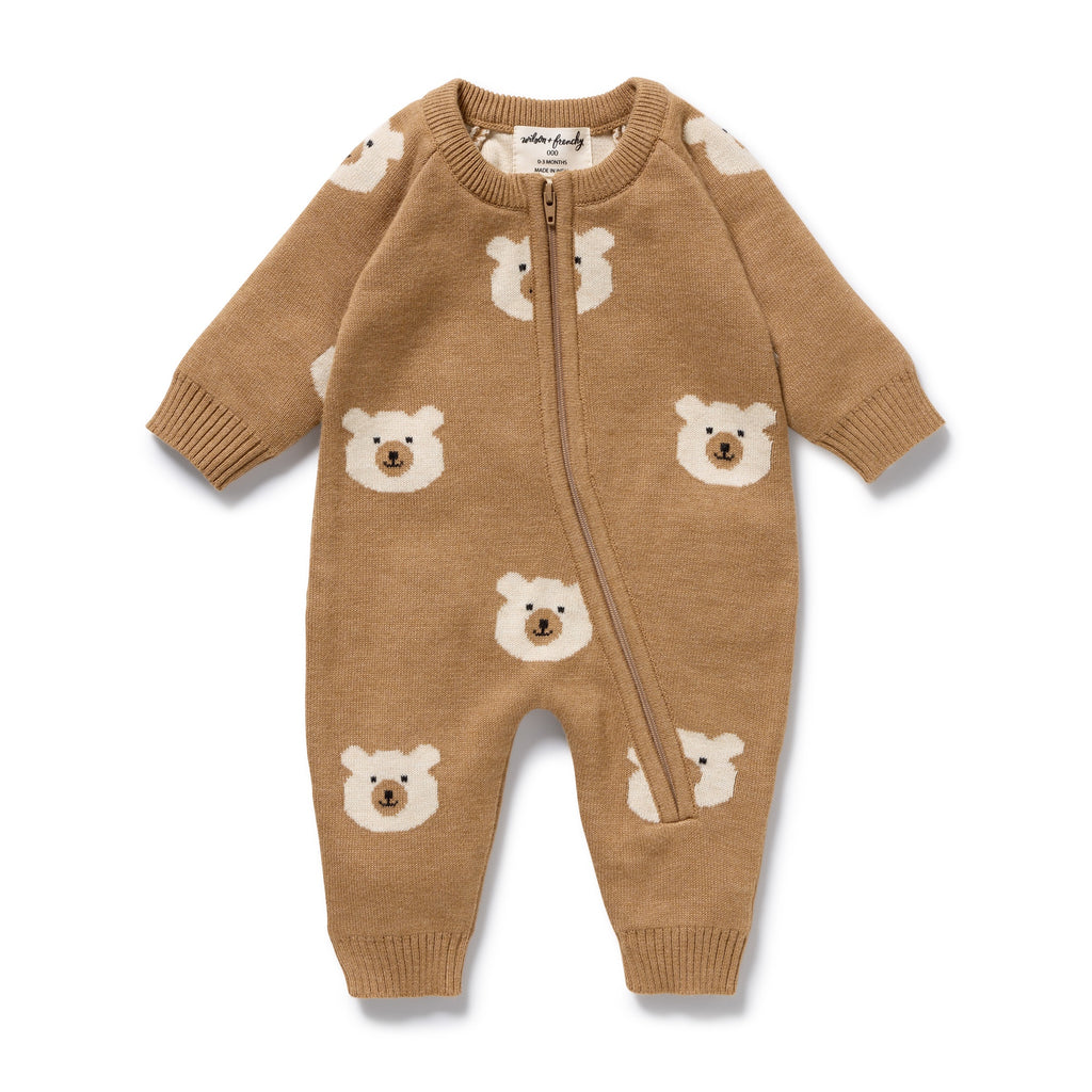 Beary Cute Organic Knitted Jacquard Growsuit