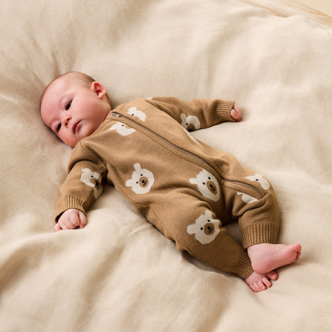 Beary Cute Organic Knitted Jacquard Growsuit