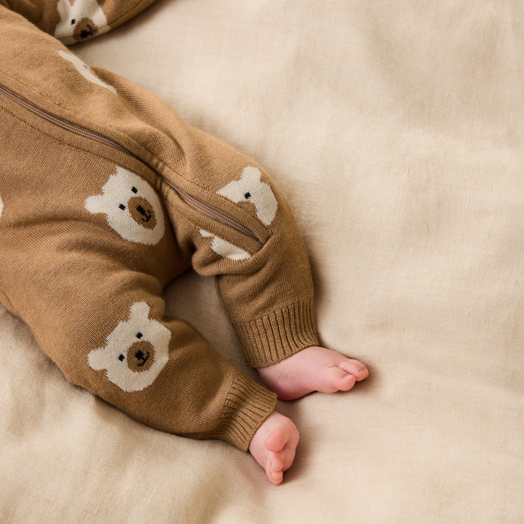Beary Cute Organic Knitted Jacquard Growsuit